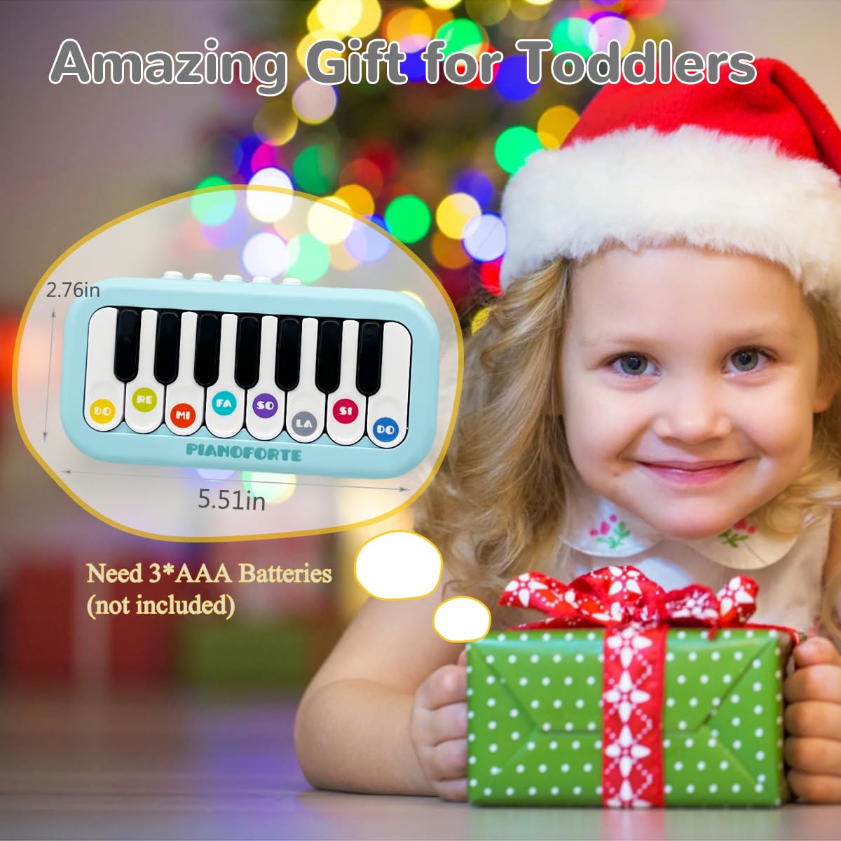 Toddler Piano Toy with Rainbow Lights – Portable 8-Key Keyboard for 3-5 Year Olds (Blue)