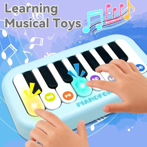 Toddler Piano Toy with Rainbow Lights – Portable 8-Key Keyboard for 3-5 Year Olds (Blue)