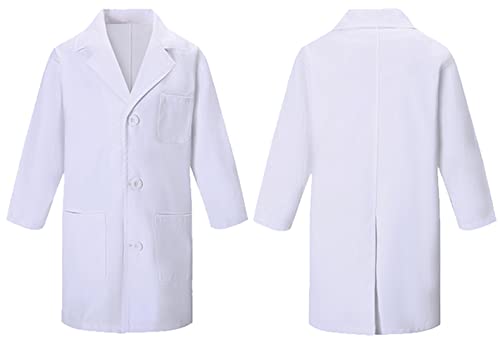TOGROP 4-Piece Kids Lab Coat Costume - Thick White Doctor Scientist Dress-Up Set for Ages 3-12