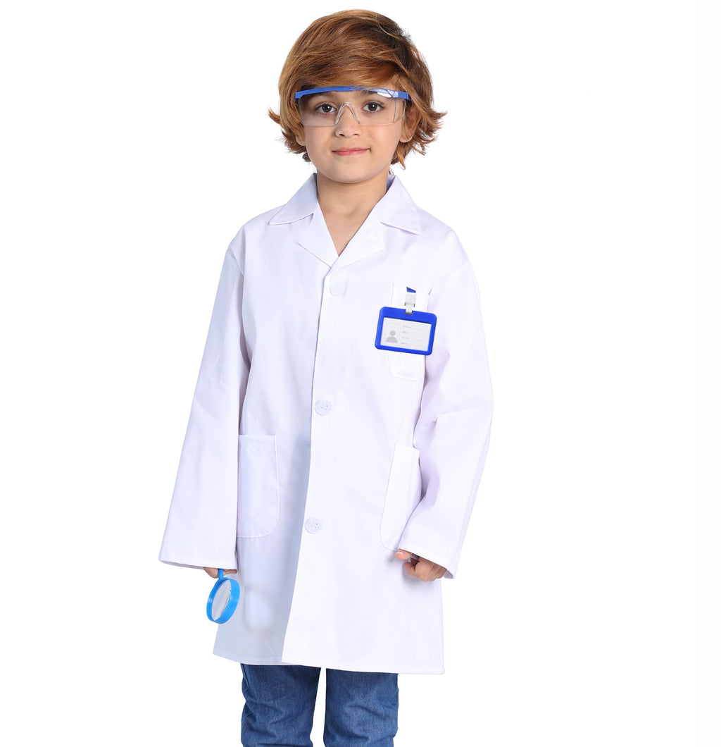 TOGROP 4-Piece Kids Lab Coat Costume - Thick White Doctor Scientist Dress-Up Set for Ages 3-12