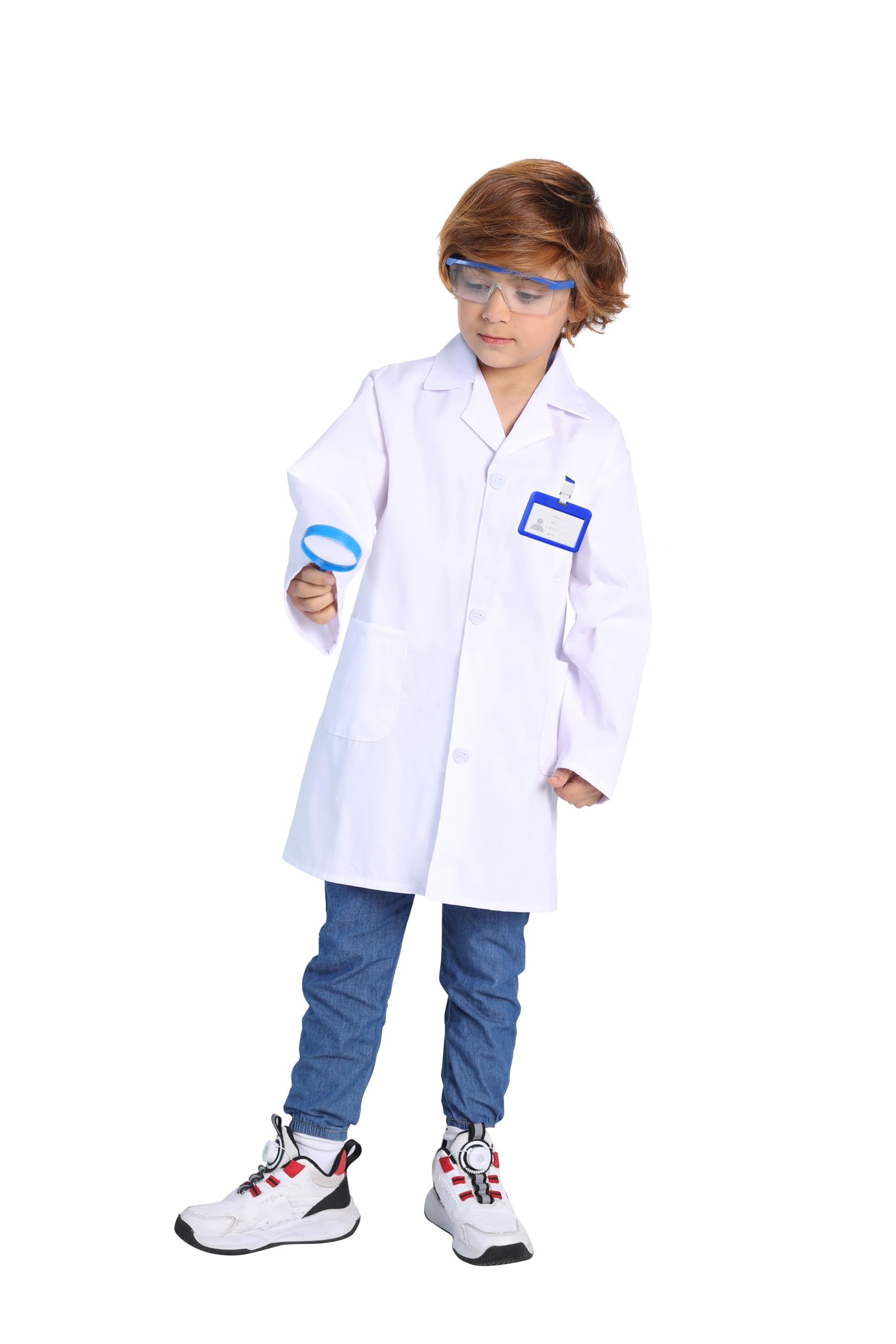 TOGROP 4-Piece Kids Lab Coat Costume Set – White, Goggles, ID Holder & Magnifier for Ages 3-12