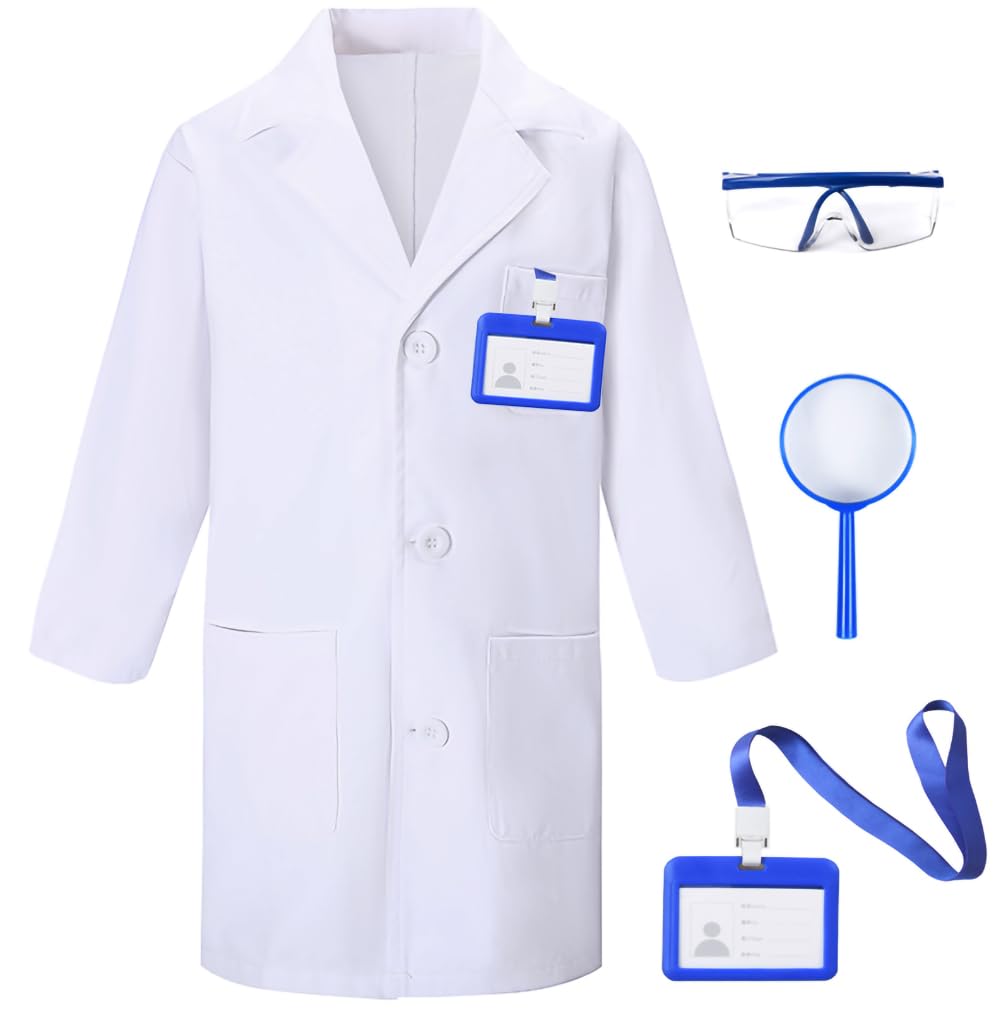 TOGROP Kids Doctor & Scientist Lab Coat Set - 4-Piece Thick White Costume for Ages 3-12