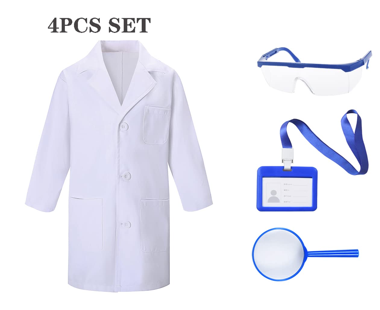 TOGROP Kids Doctor & Scientist Lab Coat Set - 4-Piece Thick White Costume for Ages 3-12