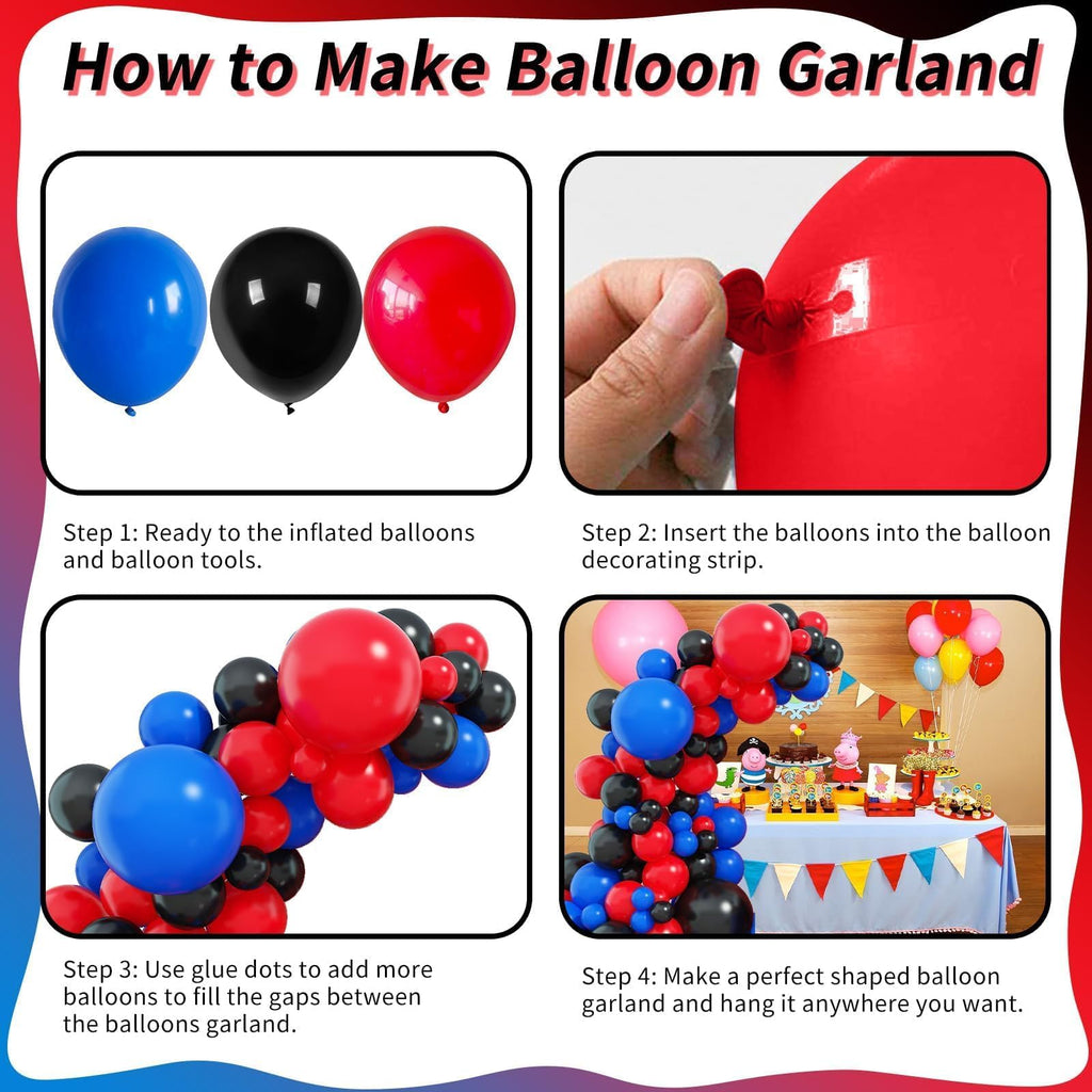 Togvu 101-Piece Red Blue Black Balloon Arch Garland Kit – Matte Latex Balloons for Birthday, Graduation, Party Decorations