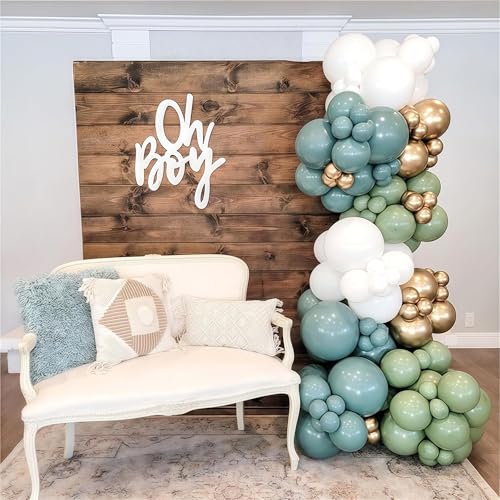 Togvu 107-Piece Dusty Sage Green Slate Blue Gold Balloon Garland Kit – Boho Pastel Balloon Arch for Birthday Wedding Baby Shower