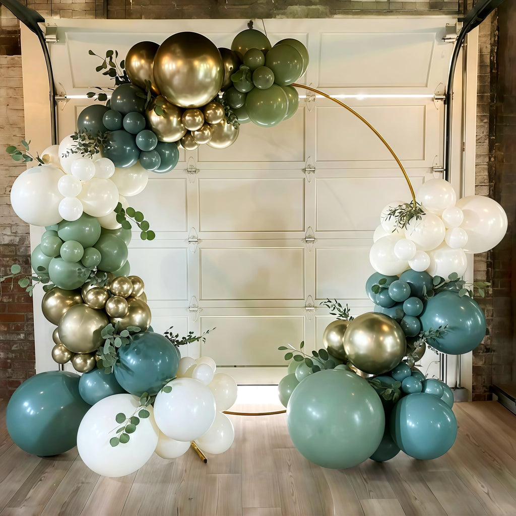 Togvu 107-Piece Dusty Sage Green Slate Blue Gold Balloon Garland Kit – Boho Pastel Balloon Arch for Birthday Wedding Baby Shower