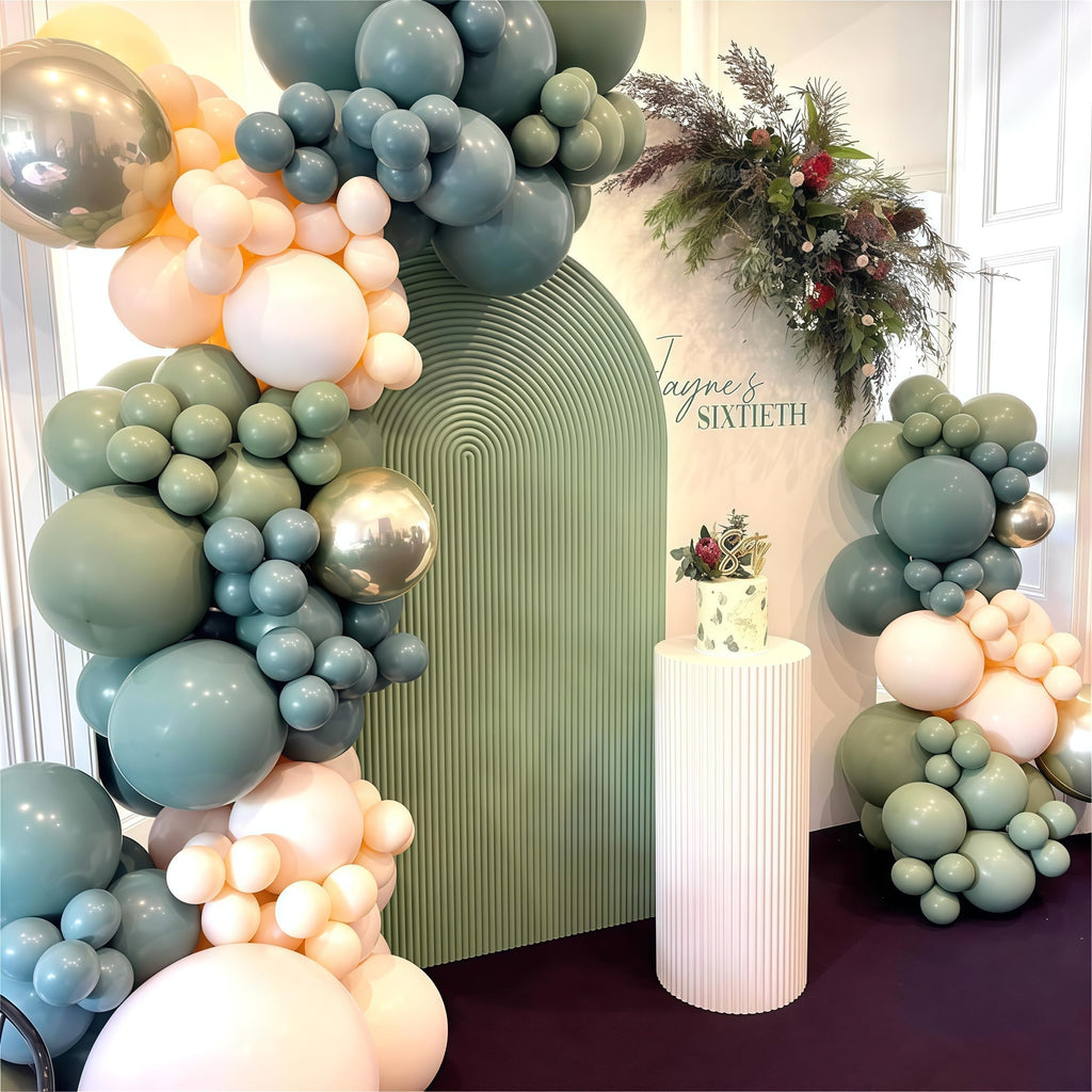 Togvu 107-Piece Dusty Sage Green Slate Blue Gold Balloon Garland Kit – Boho Pastel Balloon Arch for Birthday Wedding Baby Shower