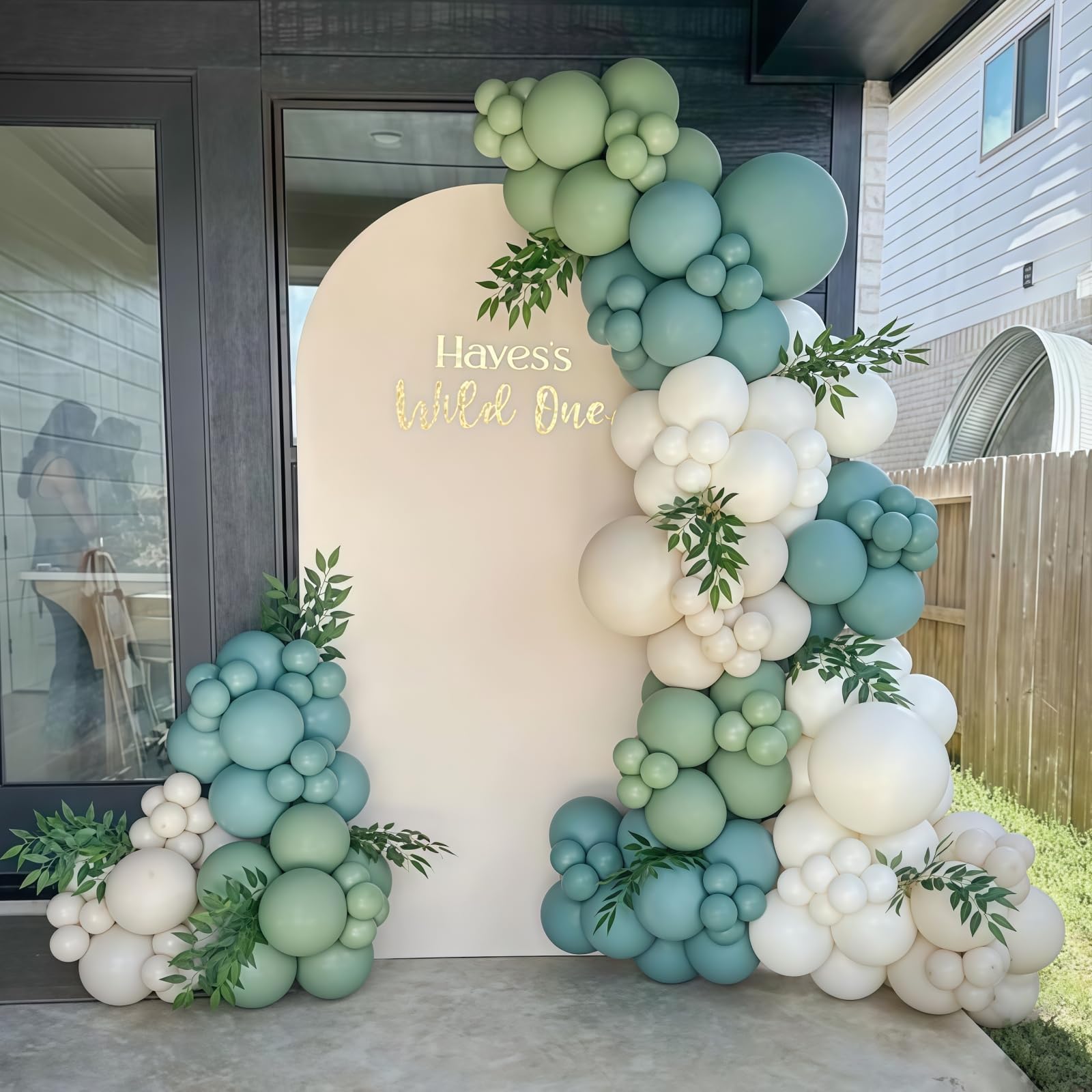 Togvu 107-Piece Dusty Sage Green Slate Blue Gold Balloon Garland Kit – Boho Pastel Balloon Arch for Birthday Wedding Baby Shower