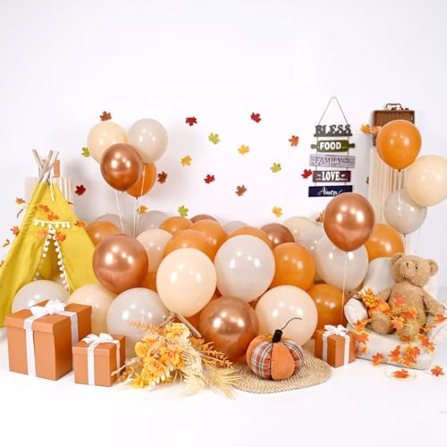 Togvu 55-Piece Burnt Orange & Gold Balloons Set, 12 Inch Latex Balloons for Fall Autumn Birthday Baby Shower Wedding Decor