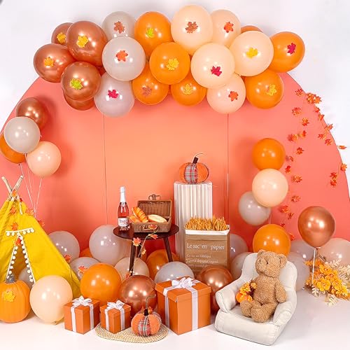Togvu 55-Piece Burnt Orange & Gold Balloons Set, 12 Inch Latex Balloons for Fall Autumn Birthday Baby Shower Wedding Decor