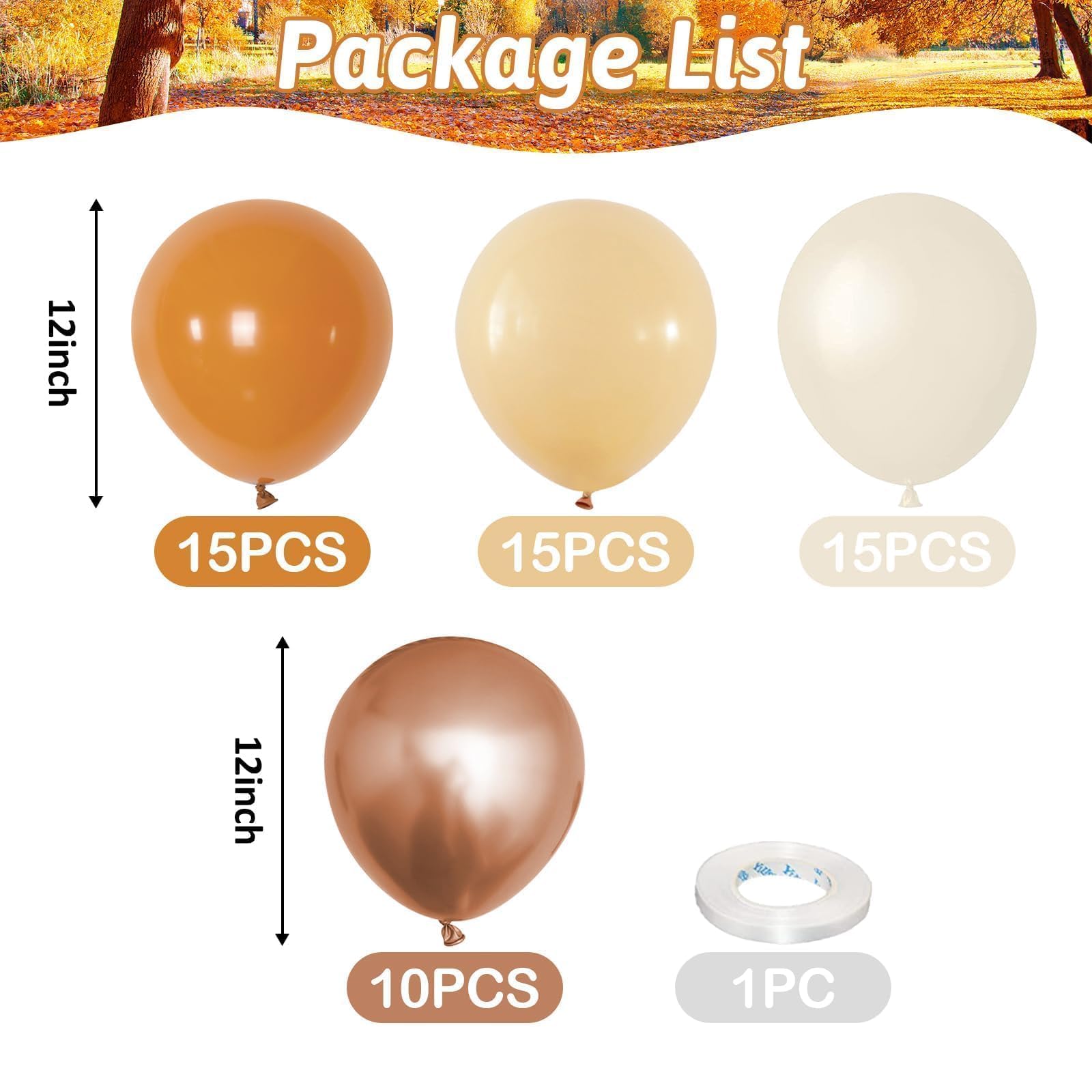Togvu 55-Piece Burnt Orange & Gold Balloons Set, 12 Inch Latex Balloons for Fall Autumn Birthday Baby Shower Wedding Decor