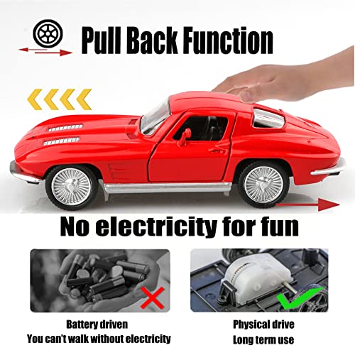 TOKAXI 1/36 Scale 1963 Chevy Corvette Diecast Car – Pull-Back Toy with Opening Doors