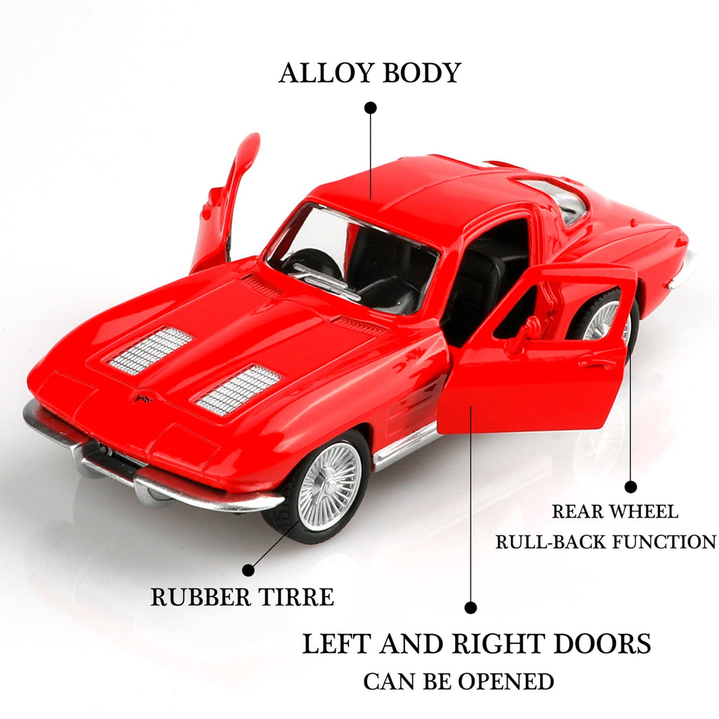 TOKAXI 1/36 Scale 1963 Chevy Corvette Diecast Car – Pull-Back Toy with Opening Doors