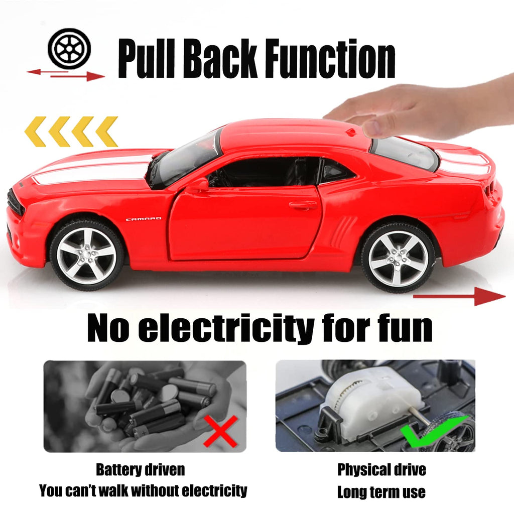 TOKAXI 1/36 Scale 2010 Chevy Camaro SS Diecast Car – Pull-Back Toy with Opening Doors