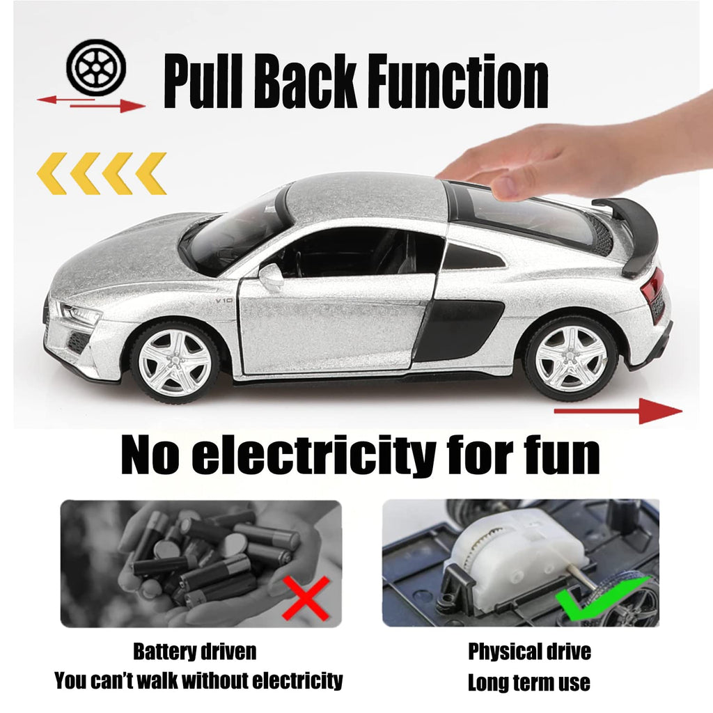 TOKAXI 1/36 Scale Audi R8 Diecast Car – Pull-Back Toy with Opening Doors