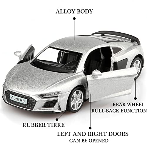 TOKAXI 1/36 Scale Audi R8 Diecast Car – Pull-Back Toy with Opening Doors