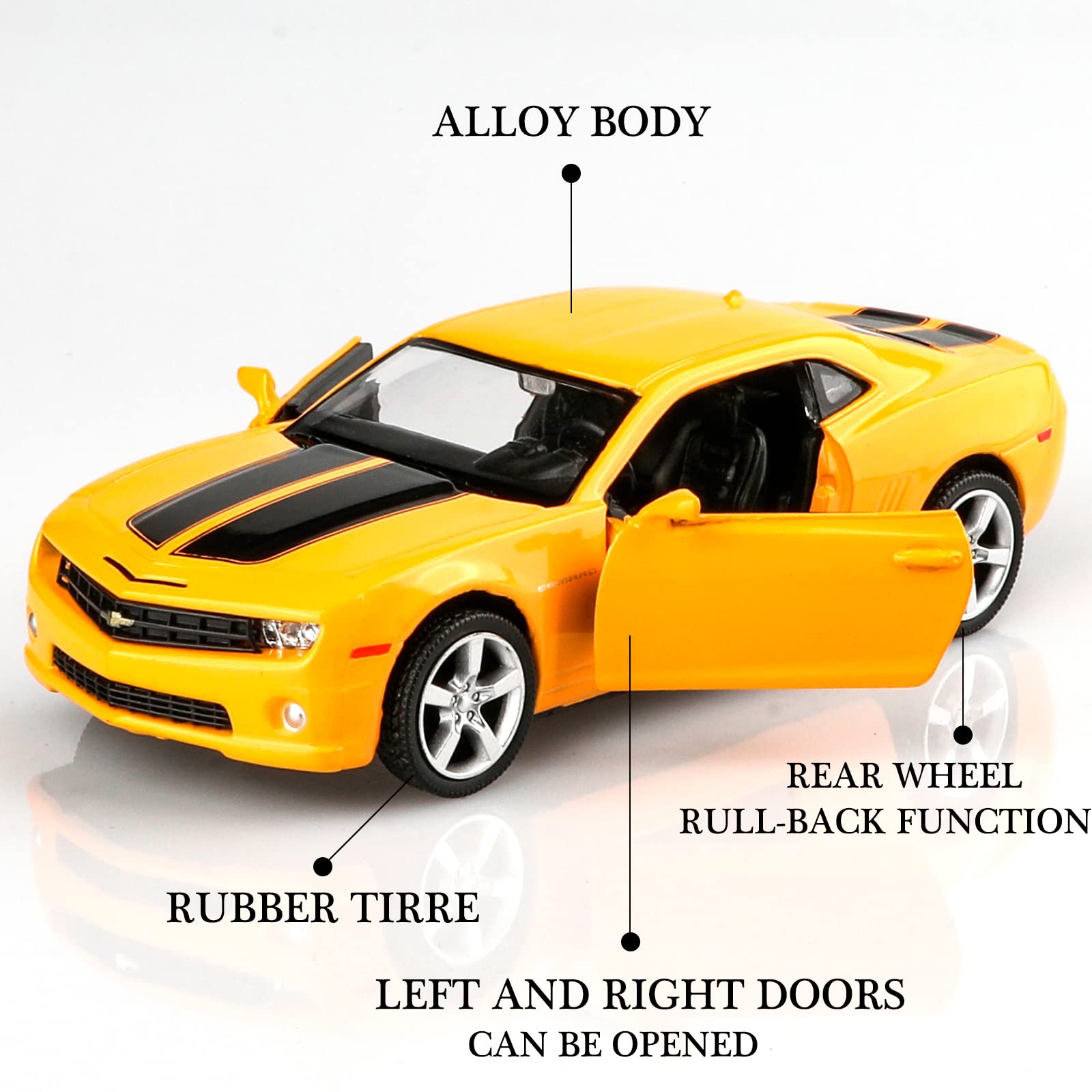 TOKAXI 1/36 Scale Chevrolet Camaro Bumblebee Diecast Pull-Back Toy Car (Yellow)