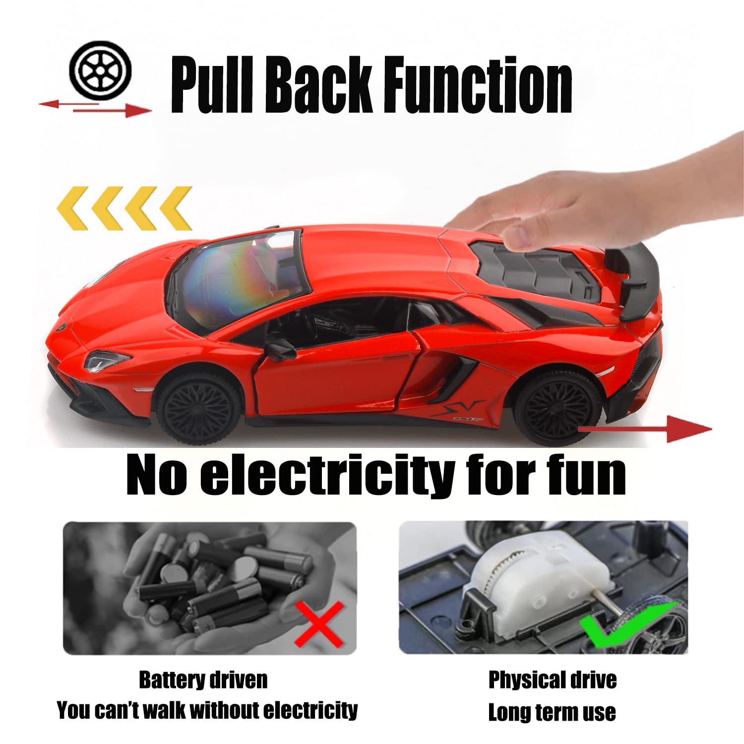 TOKAXI 1/36 Scale Lamborghini Aventador LP750-4 SV Diecast Car – Pull-Back Toy with Opening Doors