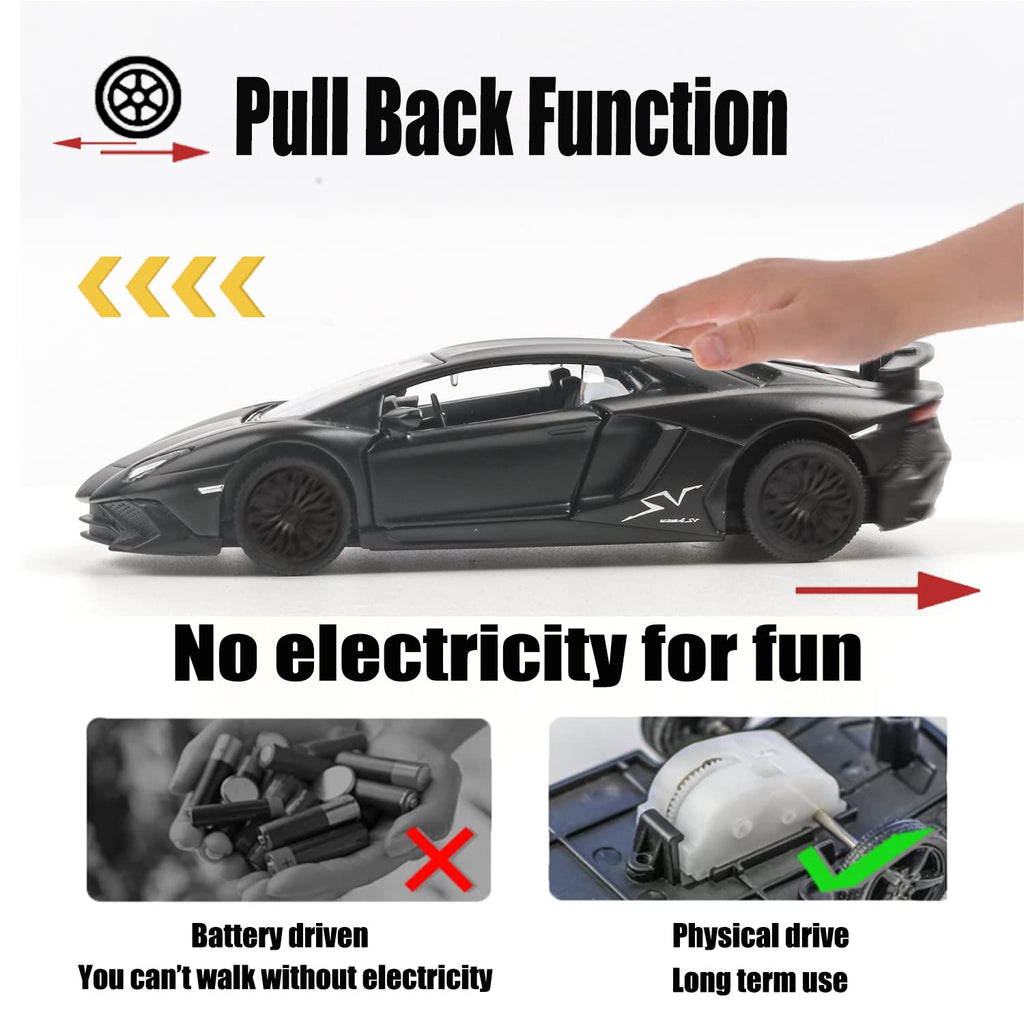 TOKAXI 1/36 Scale LP750-4 SV Diecast Car Model with Pull-Back Action and Opening Doors, Matte Finish