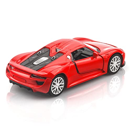 TOKAXI 1/36 Scale Porsche 918 Spyder Diecast Model Car – Pull-Back Toy with Opening Doors (Red)