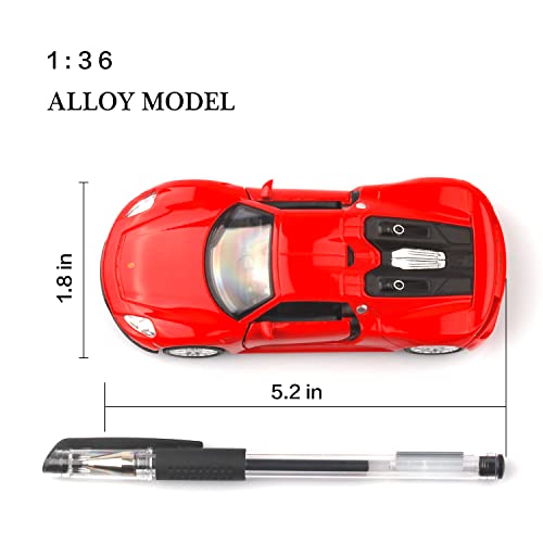 TOKAXI 1/36 Scale Porsche 918 Spyder Diecast Model Car – Pull-Back Toy with Opening Doors (Red)
