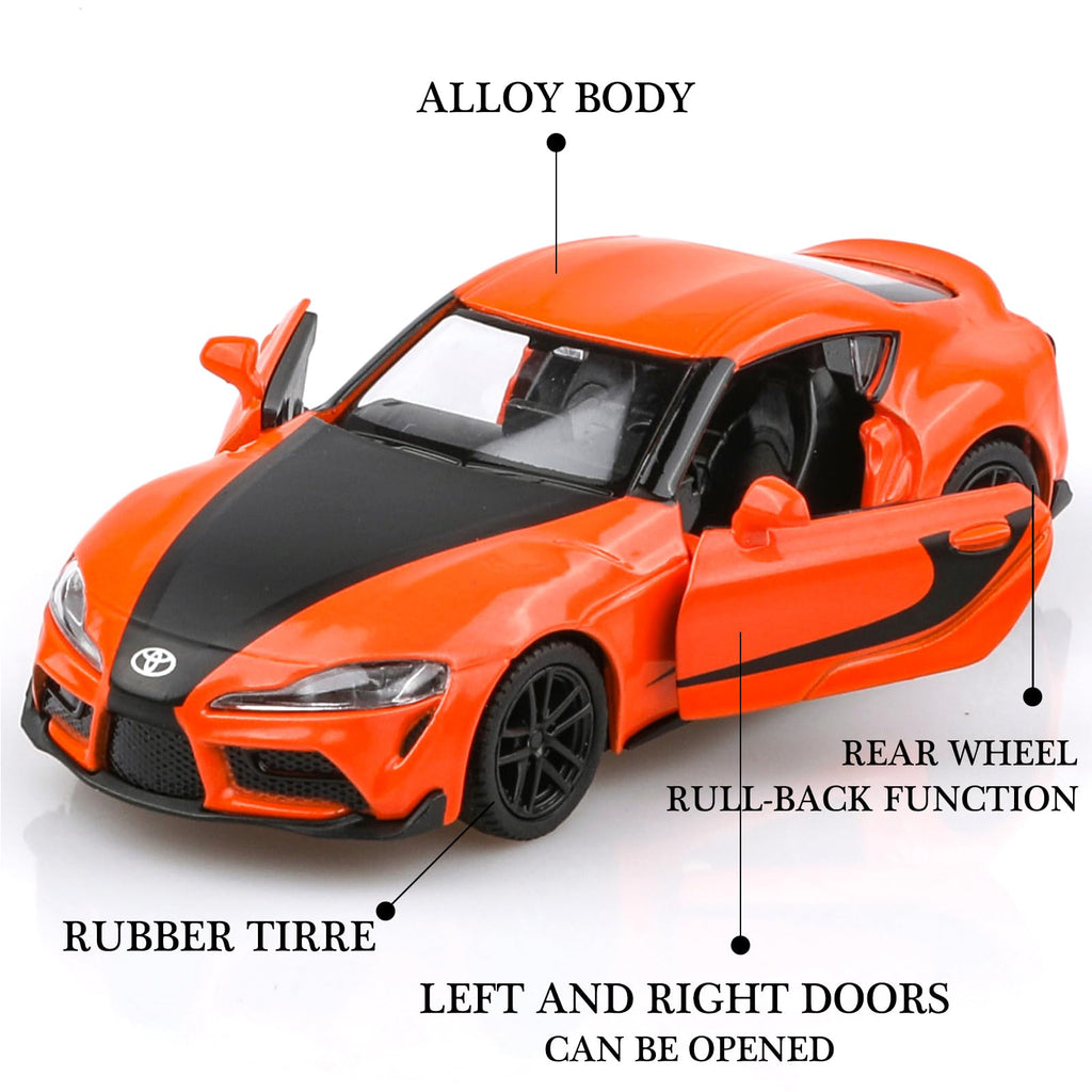 TOKAXI 1/36 Scale Toyota Supra Diecast Car – Pull Back Toy with Opening Doors, Gift for Boys and Girls