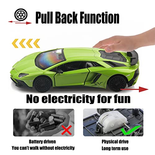 TOKAXI Lamborghini Aventador LP750-4 SV 1/36 Diecast Car - Pull Back Toy with Opening Doors, Green