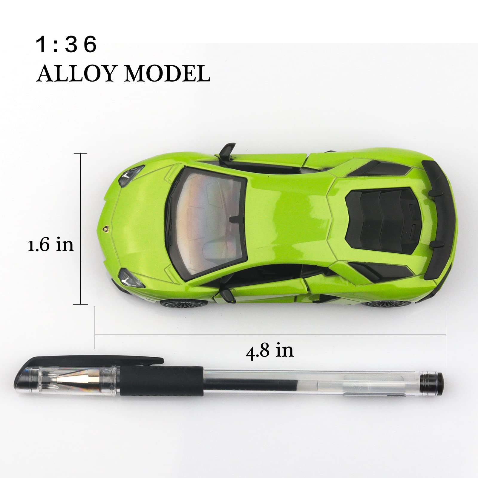 TOKAXI Lamborghini Aventador LP750-4 SV 1/36 Diecast Car - Pull Back Toy with Opening Doors, Green