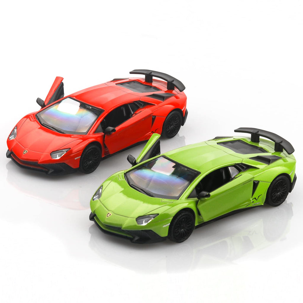 TOKAXI Lamborghini Aventador LP750-4 SV 1/36 Diecast Car - Pull Back Toy with Opening Doors, Green