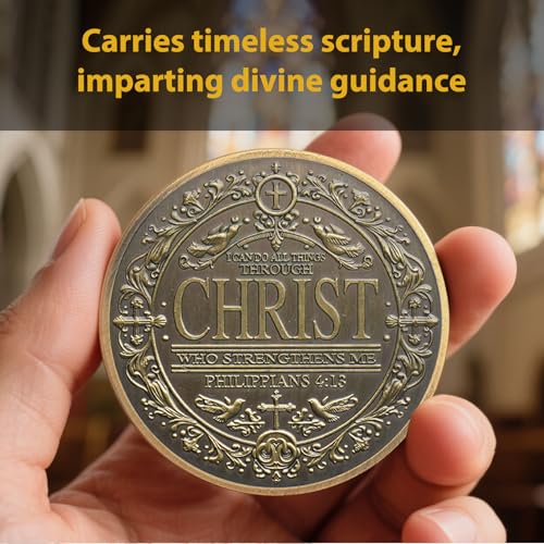 Tokenara Knights Templar Christian Challenge Coin – Philippians 4:13 Bible Verse, Zinc Alloy, 1.57 Inch, Protective Capsule
