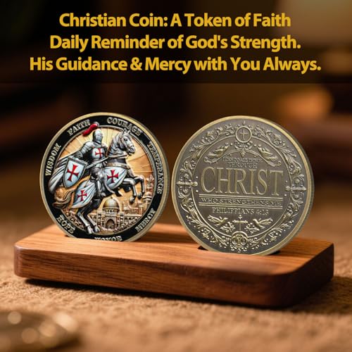 Tokenara Knights Templar Christian Challenge Coin – Philippians 4:13 Bible Verse, Zinc Alloy, 1.57 Inch, Protective Capsule