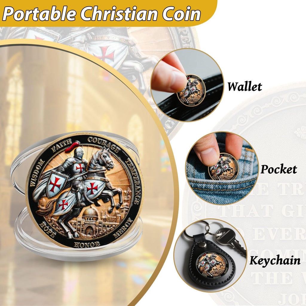 Tokenara Knights Templar Christian Challenge Coin – Philippians 4:13 Bible Verse, Zinc Alloy, 1.57 Inch, Protective Capsule