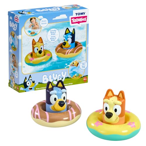 TOMY Toomies Splash & Float Bluey and Bingo Water Toys - 2-in-1 Bath & Pool Set with Pour Cups and Water Wheels - Officially Licensed - Ages 18m+