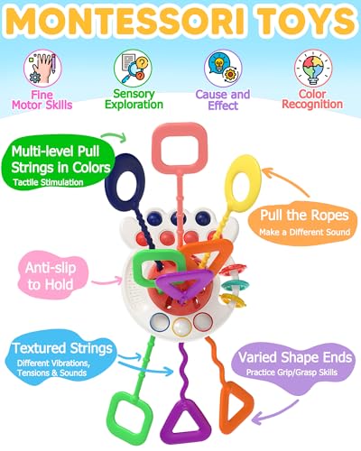 Tonberless Baby Sensory Octopus Toy – Montessori Pull String Toy for 6-18 Months, Travel-Friendly
