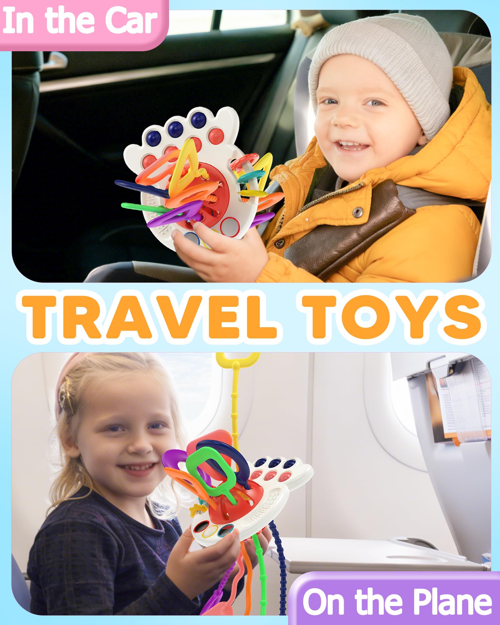 Tonberless Baby Sensory Octopus Toy – Montessori Pull String Toy for 6-18 Months, Travel-Friendly