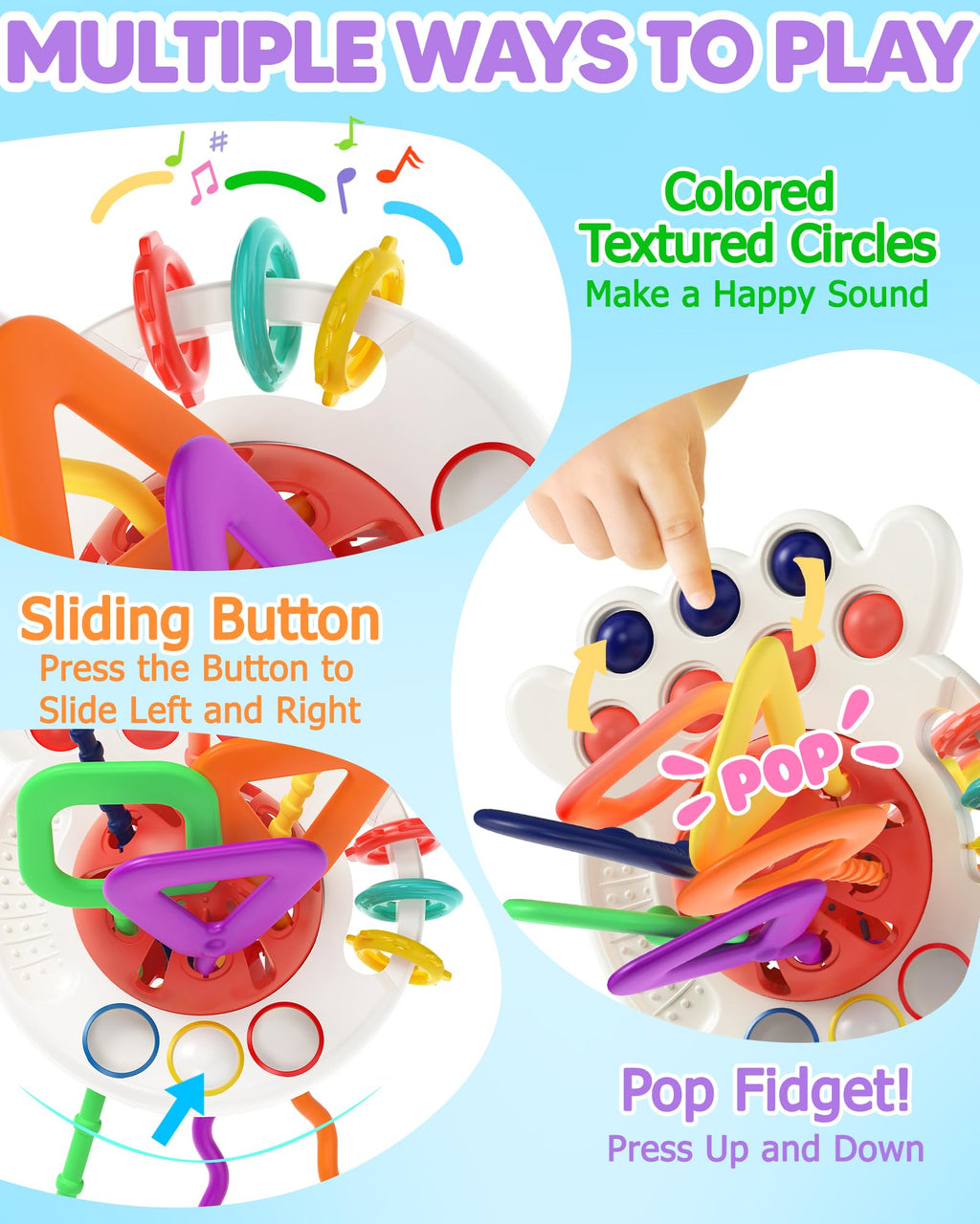 Tonberless Baby Sensory Octopus Toy – Montessori Pull String Toy for 6-18 Months, Travel-Friendly