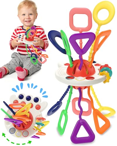 Tonberless Baby Sensory Octopus Toy – Montessori Pull String Toy for 6-18 Months, Travel-Friendly