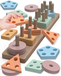 Tonberless Wooden Montessori Toys for 1-3 Year Olds - Sorting & Stacking Puzzle with 20 Pieces