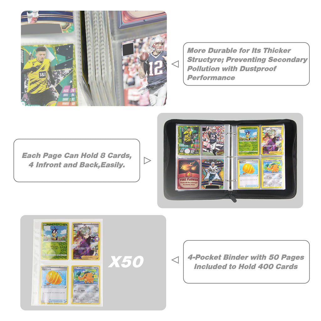 TONESPAC 400-Pocket Card Binder, Stripe Black, PU Cover with Carrying Strap for Trading Cards, Sports Cards, and More
