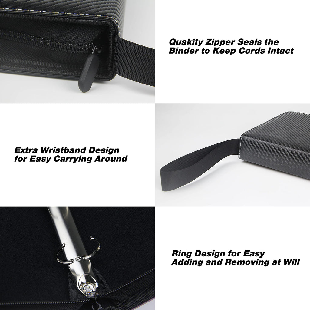 TONESPAC 400-Pocket Card Binder, Stripe Black, PU Cover with Carrying Strap for Trading Cards, Sports Cards, and More