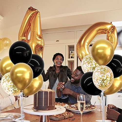 TONIFUL 4-Pack Black Gold Balloon Centerpieces for Graduation 2026, Birthday & Anniversary – Reusable Stand Kit with 32 Balloons