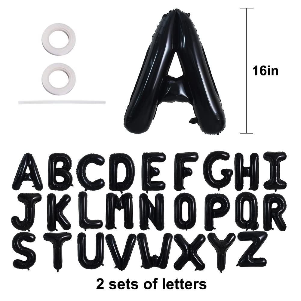 TONIFUL 52-Piece 16-Inch Black Foil Letter Balloons – Two Complete Alphabets for Custom Phrases