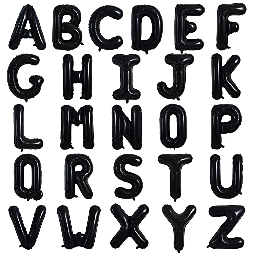 TONIFUL 52-Piece 16-Inch Black Foil Letter Balloons – Two Complete Alphabets for Custom Phrases