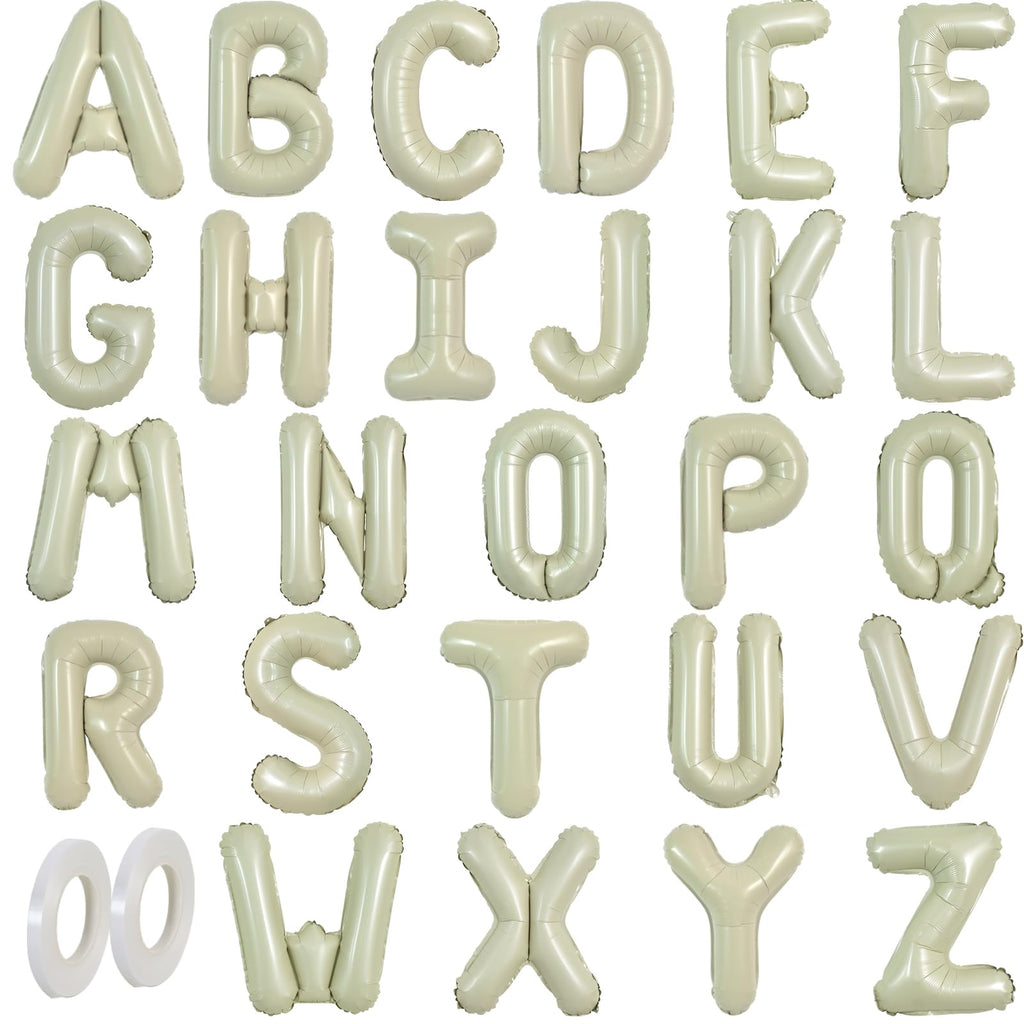 TONIFUL 52-Piece 16-Inch Cream Green Foil Alphabet Balloons for Custom Phrases and Party Decor