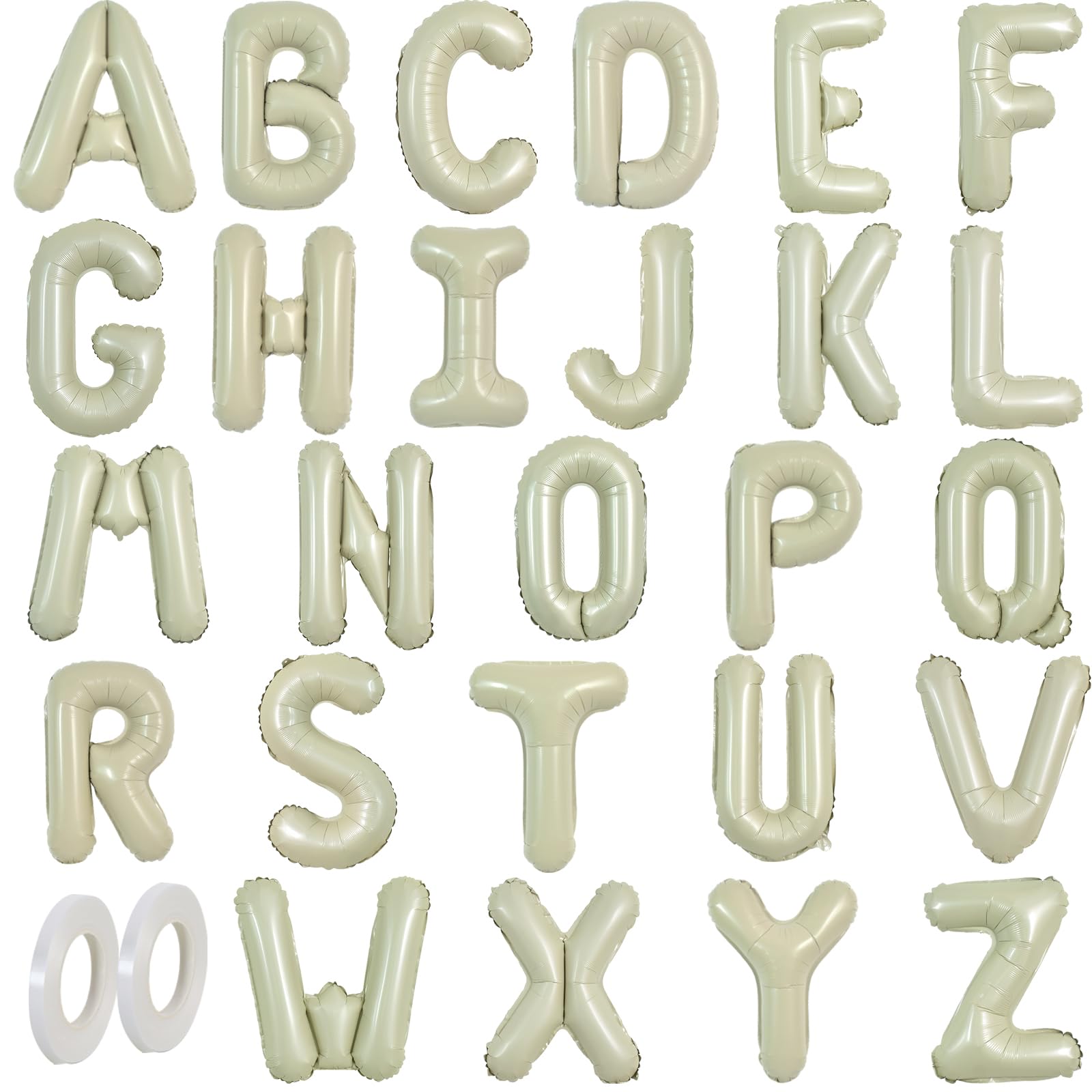 TONIFUL 52-Piece 16-Inch Cream Green Foil Alphabet Balloons for Custom Phrases and Party Decor