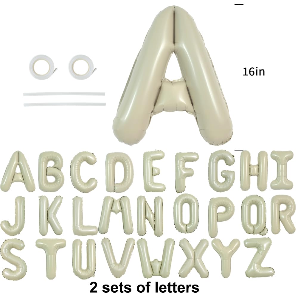 TONIFUL 52-Piece 16-Inch Cream Green Foil Alphabet Balloons for Custom Phrases and Party Decor