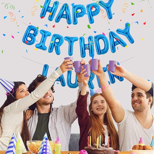 TONIFUL 65-Piece Blue Foil Letter Balloon Set - 16-Inch Happy Birthday Banner with DIY A-Z Letters