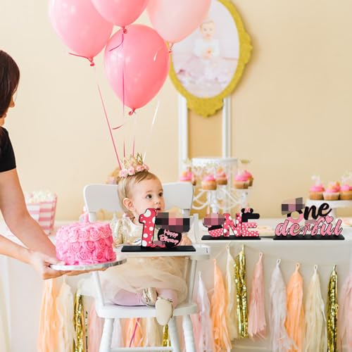 TONIFUL Pink Mouse 1st Birthday Party Centerpieces (4 Pack) – Wooden Table Decor for Girls