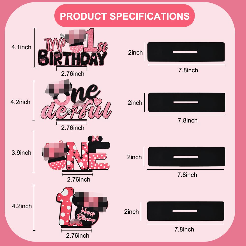 TONIFUL Pink Mouse 1st Birthday Party Centerpieces (4 Pack) – Wooden Table Decor for Girls