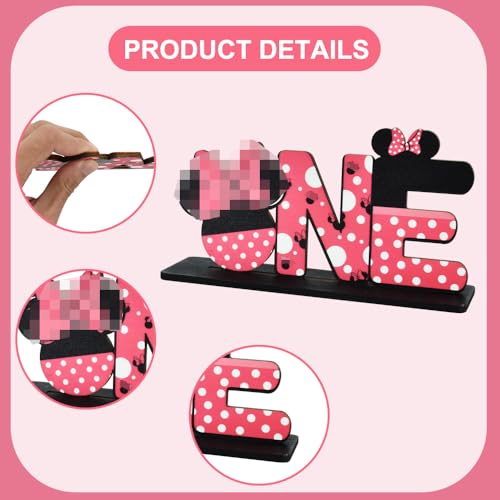 TONIFUL Pink Mouse 1st Birthday Party Centerpieces (4 Pack) – Wooden Table Decor for Girls